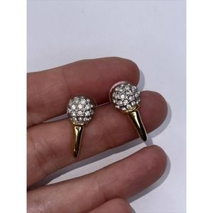 Navika Earrings Golf Ball Tee RHinestone Gold Tone Post Stud Signed